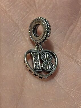 Pandora Silver '18' Heart Dangle Charm